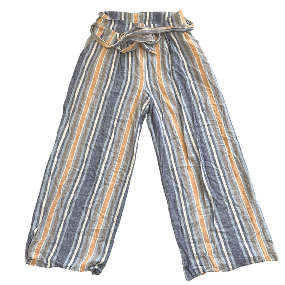 Current Air Pants - Striped Wide Leg Pants Linen Blend Medium Current Air Beachy Lounge Leisure